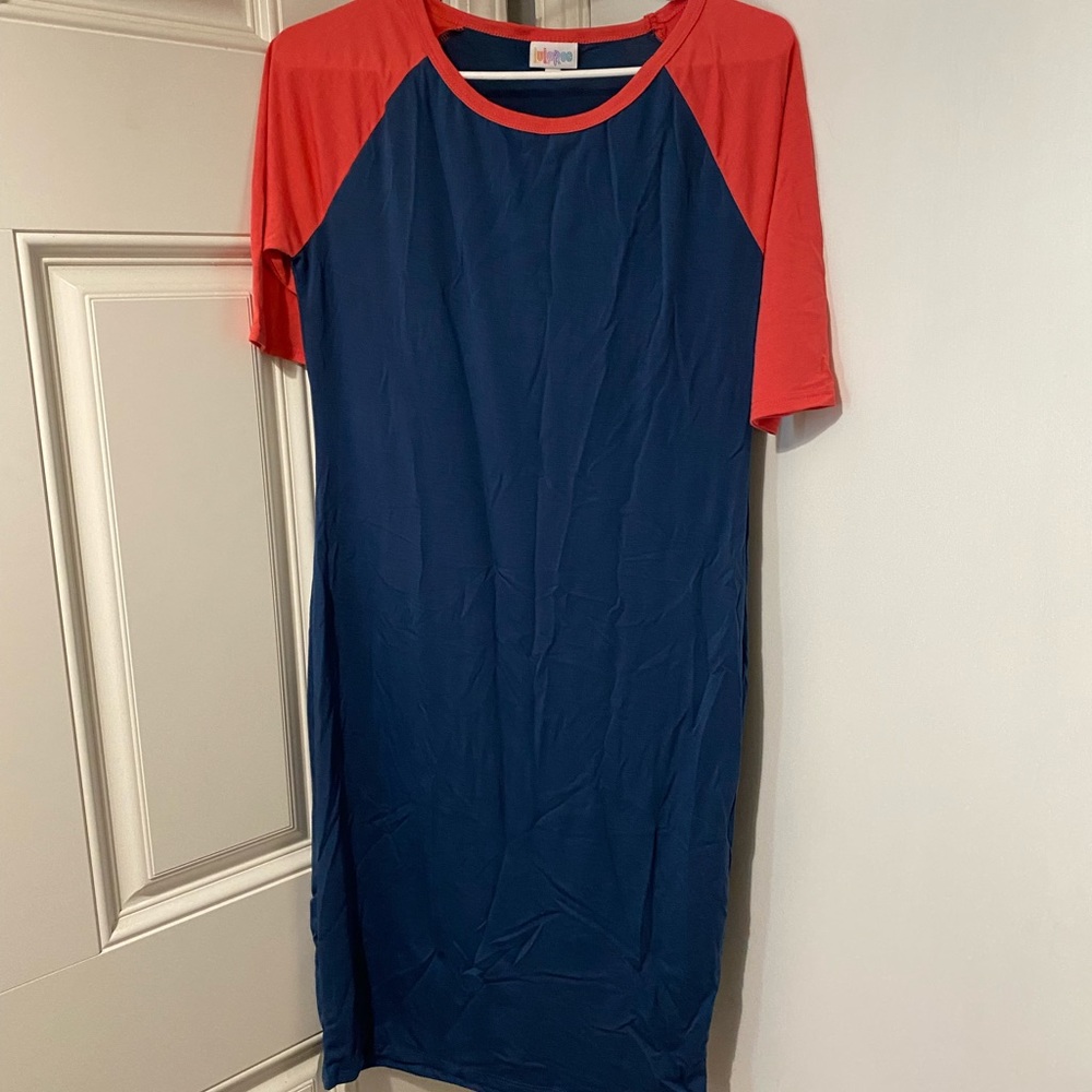 Corral and navy blue Jersey pencil dress